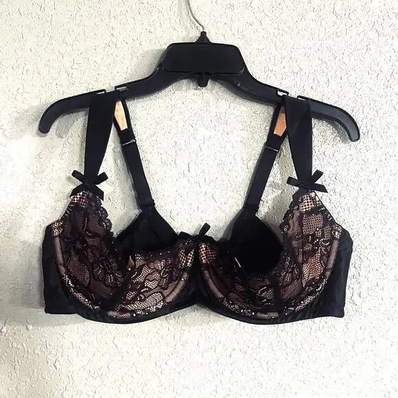 NWOT Lane Bryant Seriously Sexy Womens Bra 42DD Cupless Black & Beige Lace Sheer - Picture 1 of 9